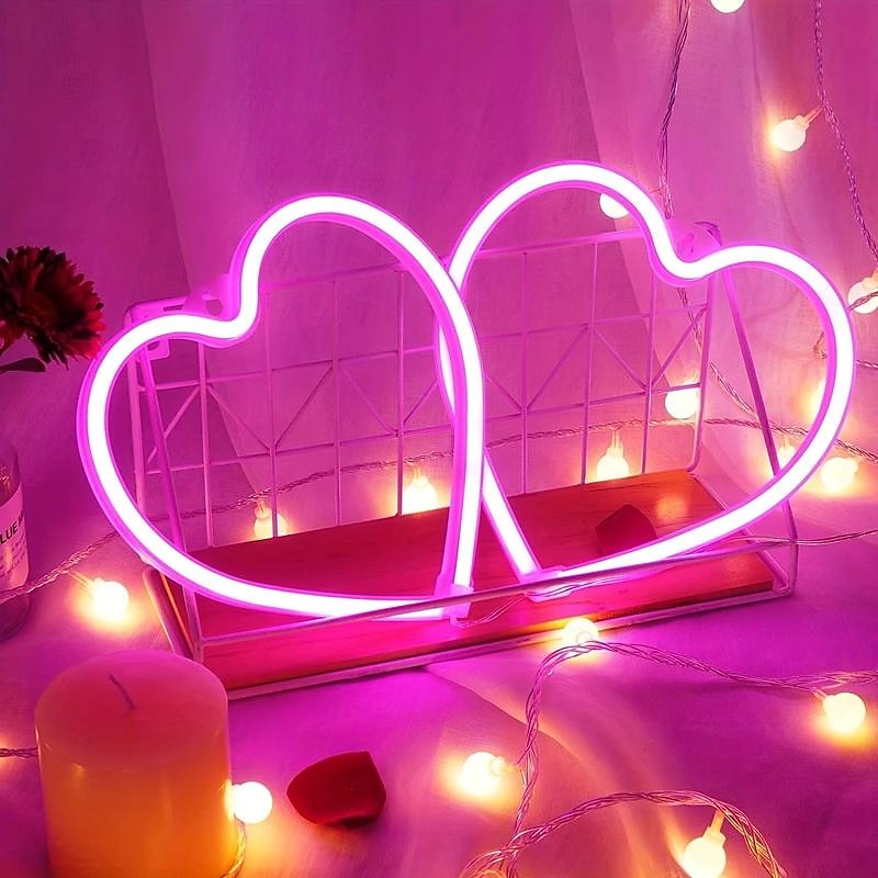neonové světlo růžové srdce, LED neonové světlo napájené baterií nebo USB, párty, valentýnské dekorace, stolní a nástěnné dekorace, dívčí pokoj, ubytovna, domácí dekorace k výročí svatby 2025 - $12.99 –P9