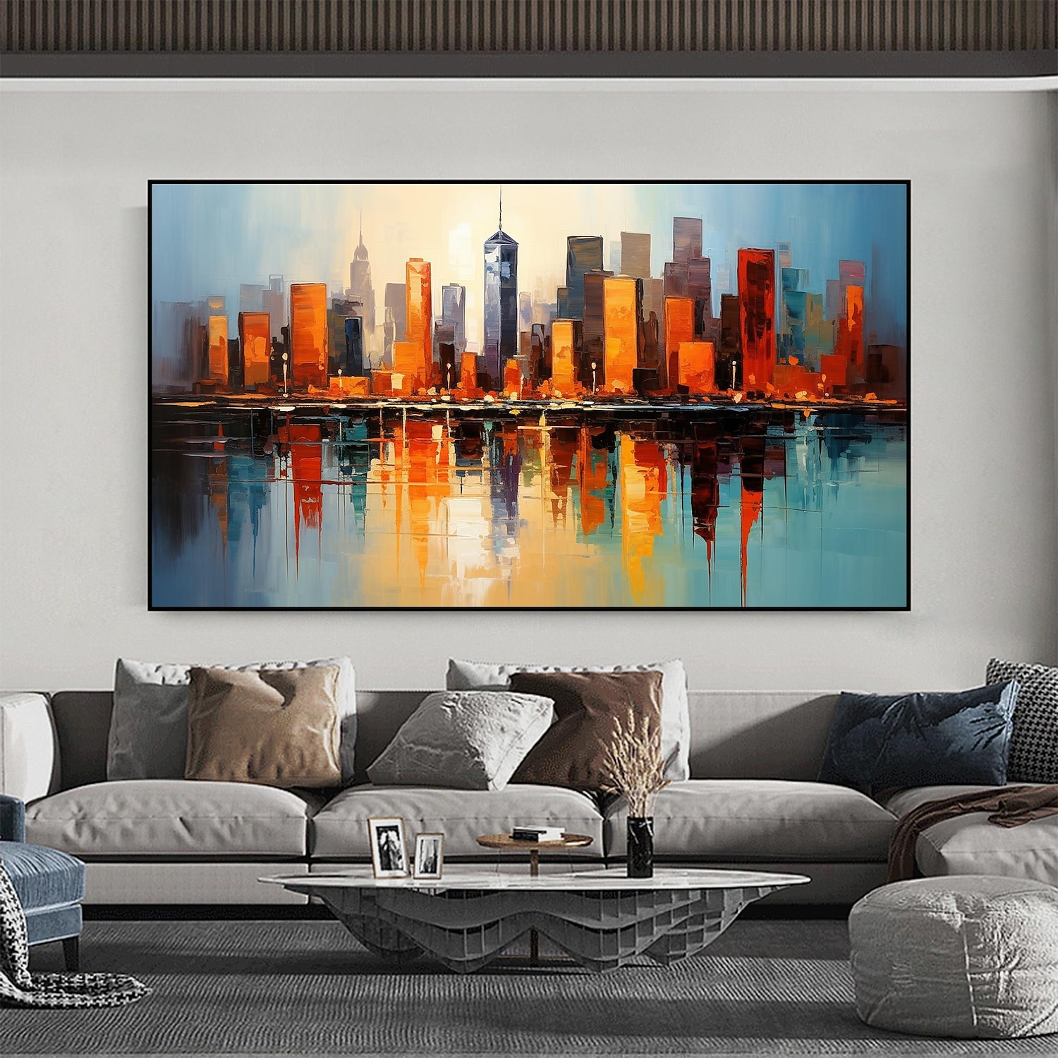 Handmade Original City Landscape Oil Painting On Canvas Wall Art Decor Coastal Building Painting for Home Decor With Stretched Frame/Without Inner Frame Painting 2025 - $147.99 –P4