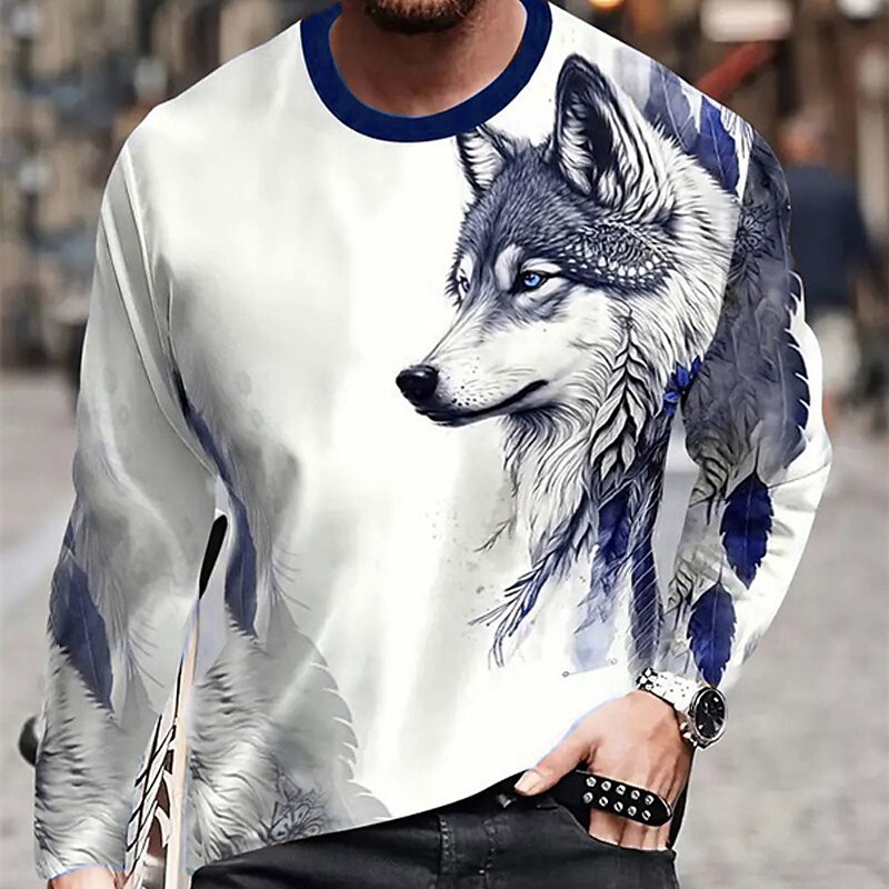 Hombre Graphic Animal Lobo Camiseta Manga Larga Camiseta Impresión 3D Cuello Barco Camisa Moda Design Casual Deporte Festivos Noche Burdeos Azul Piscina Marrón Primavera & Otoño Ropa S M L XL 2XL 3XL 2025 - $19.99 –P2