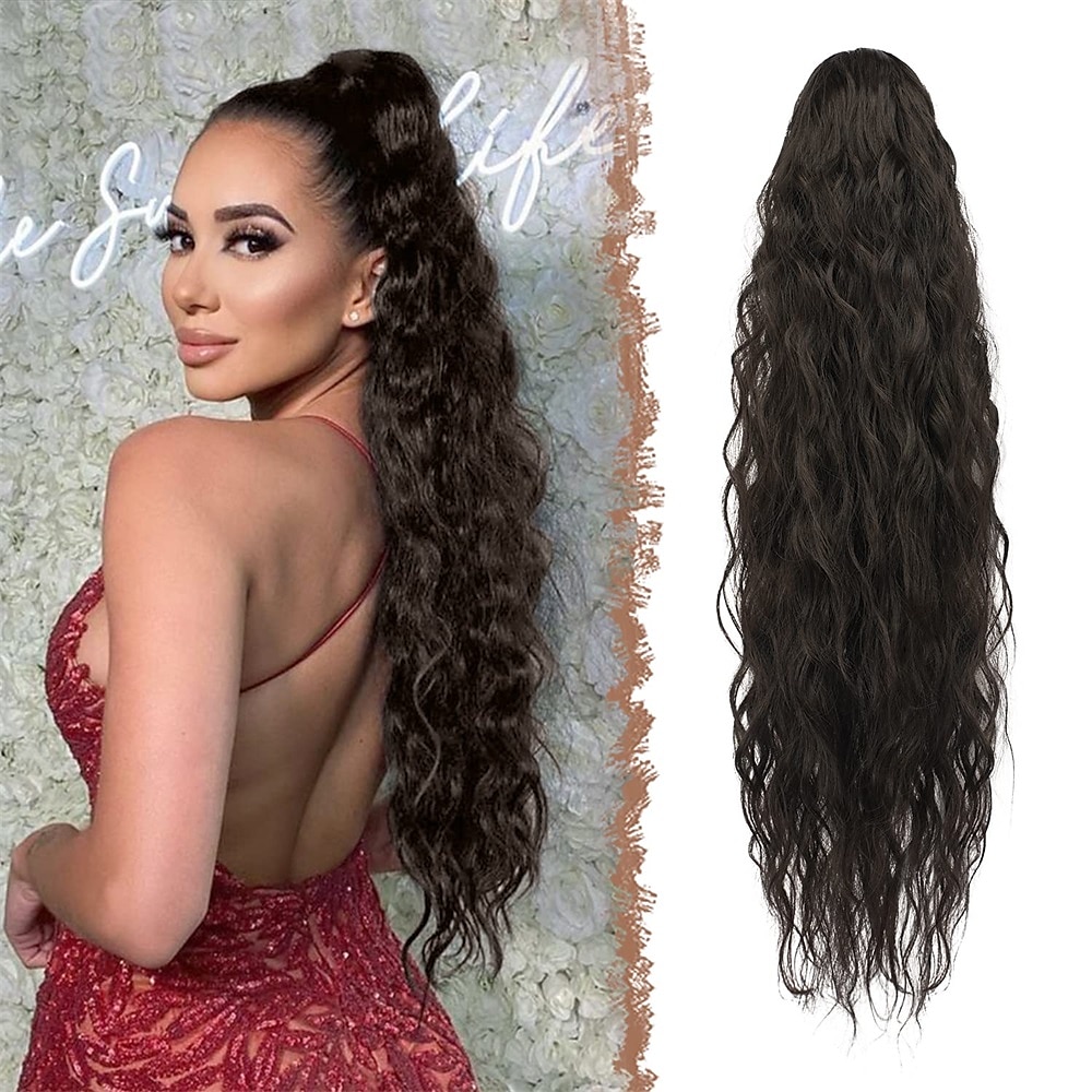 lang krullend golvend trekkoord paardenstaart extensions clip in golvend synthetische haarstukken trekkoord paardenstaarten haarstuk paardenstaart extensie voor vrouwen asblond 26 inch 2025 - $17.99 –P10