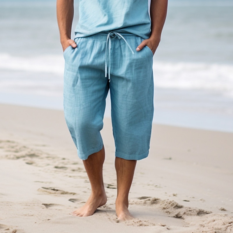 Homens Calção Shorts de linho Shorts de verão Calças Capri Com Cordão Cintura elástica Perna reta Tecido Conforto Respirável Comprimento da panturrilha Casual Diário Feriado Misto de Algodão e Linho de 2025 por $17.99 –P1
