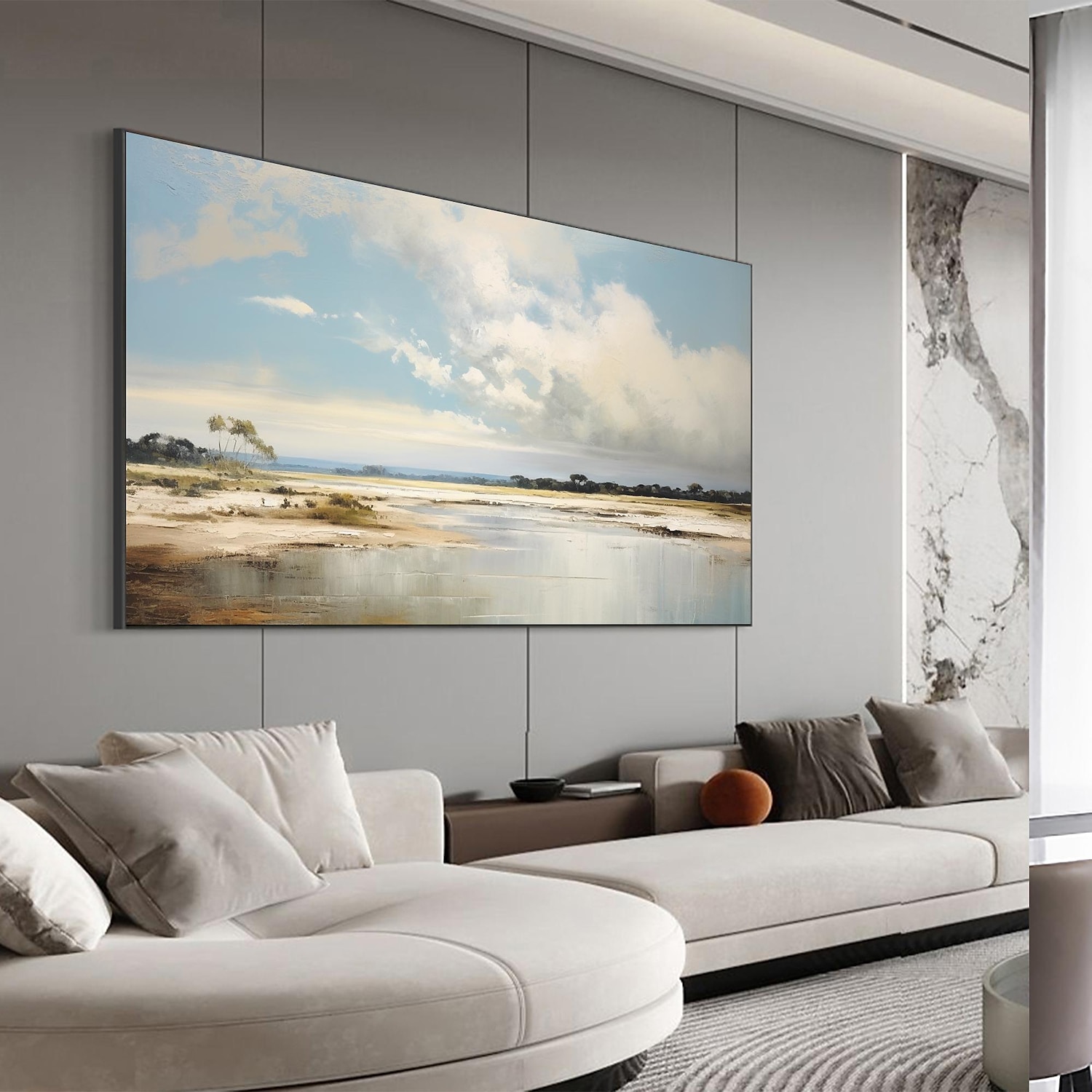 Handmade Oil Painting Canvas Wall Art Decor Original Blue Sky Abstract Scenery Painting for Home Decor With Stretched Frame/Without Inner Frame Painting 2025 - $158.99 –P14