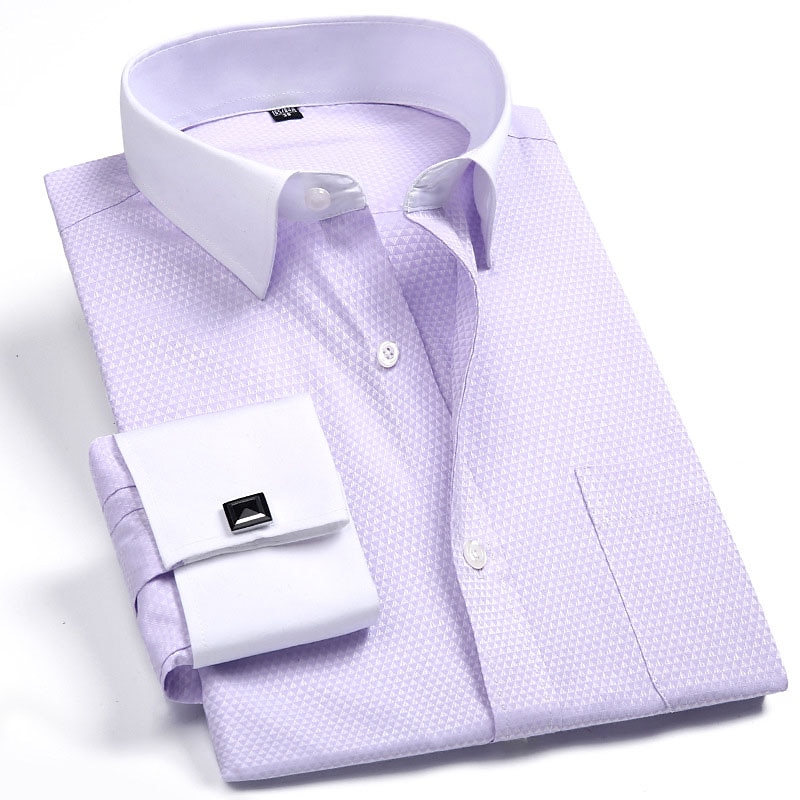 Per uomo Camicia Camicie Camicie con polsini alla francese Liscio Ufficio e carriera Ricevimento di matrimonio Bianco Rosa Blu Viola chiaro Manica lunga Bavero Primavera & Autunno Abbigliamento Tasca del 2025 a $28.99 –P1