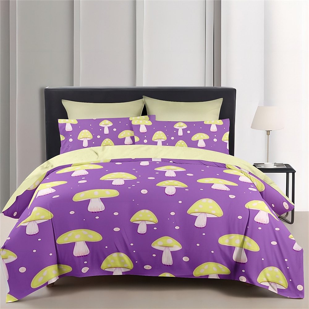100% bomull påslakanset svampmönster täcke set mjukt 3-delat lyxigt sängset heminredning skymning sängkläder present king queen full size 2025 - $60.99 –P4