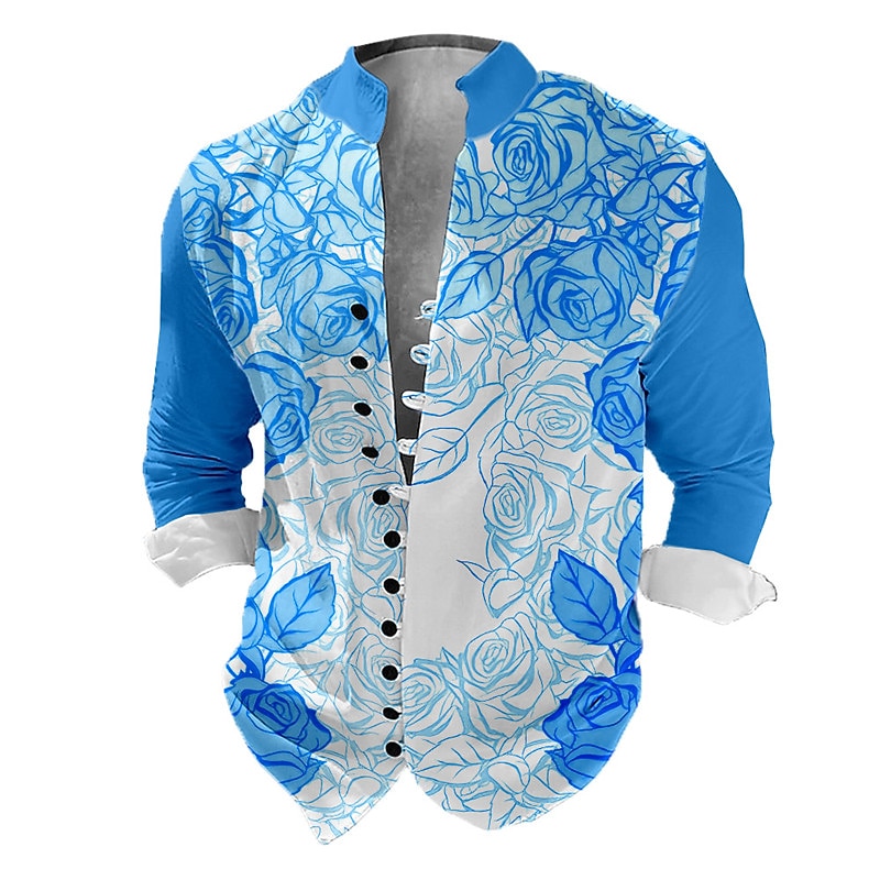 Homme Floral Chemise Chemise boutonnée manche longue Décontractées Usage quotidien Sortie Fin de semaine Printemps été Col Mao Imprimer Bouton bas Jaune Rose Claire Bleu Violet de 2025 ? $26.99 –P3