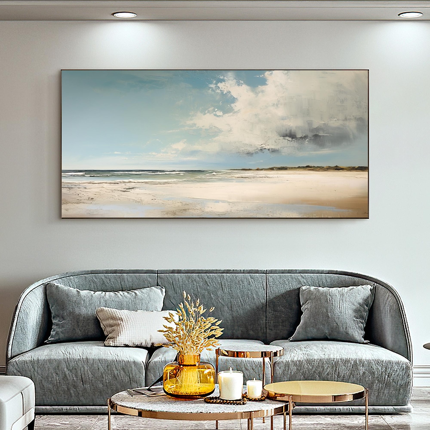 Handmade Oil Painting Canvas Wall Art Decor Original Blue Sky Abstract Scenery Painting for Home Decor With Stretched Frame/Without Inner Frame Painting 2025 - $158.99 –P8