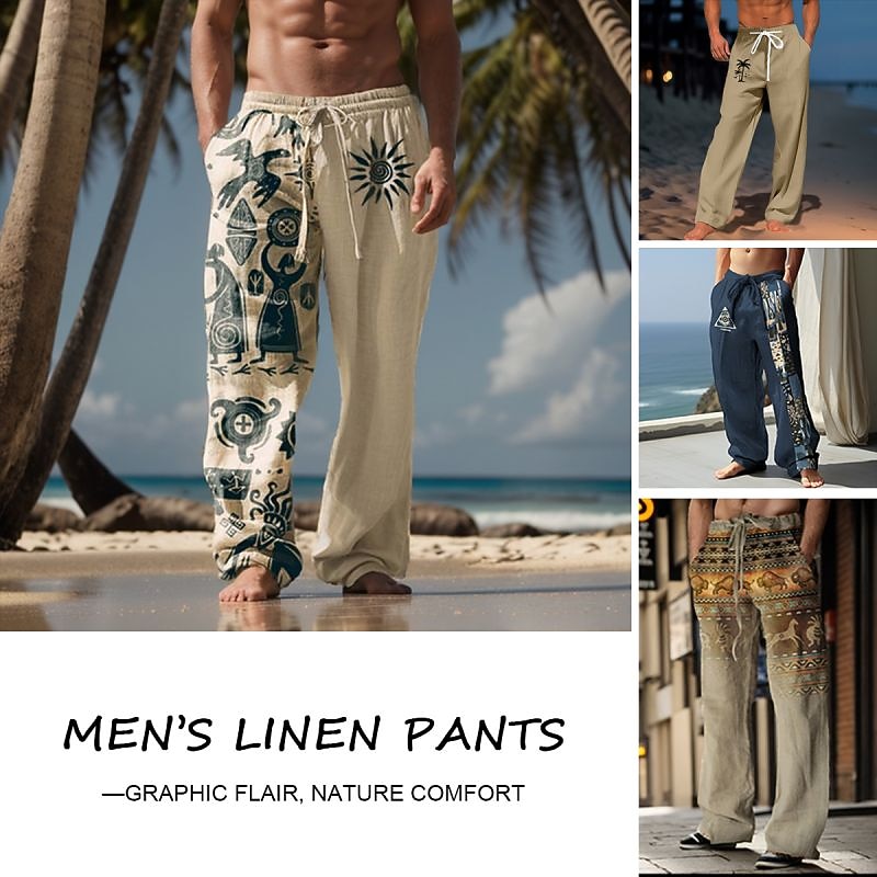 Men's Ethnic Sunfire Casual Pants Pants Trousers Baggy Pants Mid Waist Vintage Outdoor Streetwear Daily Wear Fall & Winter Black White Green 2026 - $31.99 –P8