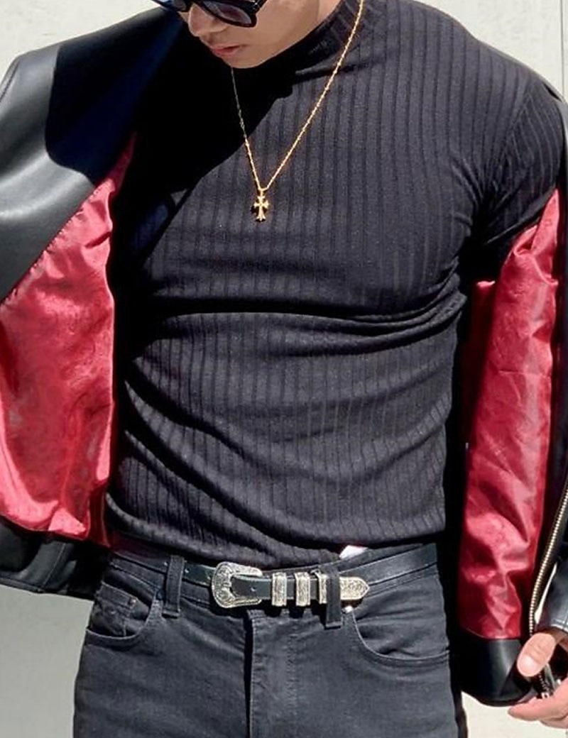 Per uomo Maglietta Maglietta a Maglia Camicia a Maniche Lunghe Manica Lunga Dolcevita Primavera & Autunno Semplice Striscia di Fossa Moda Designer Essenziale Vacanza Streetwear Uscire Nero Bianco del 2026 a $21.99 –P7