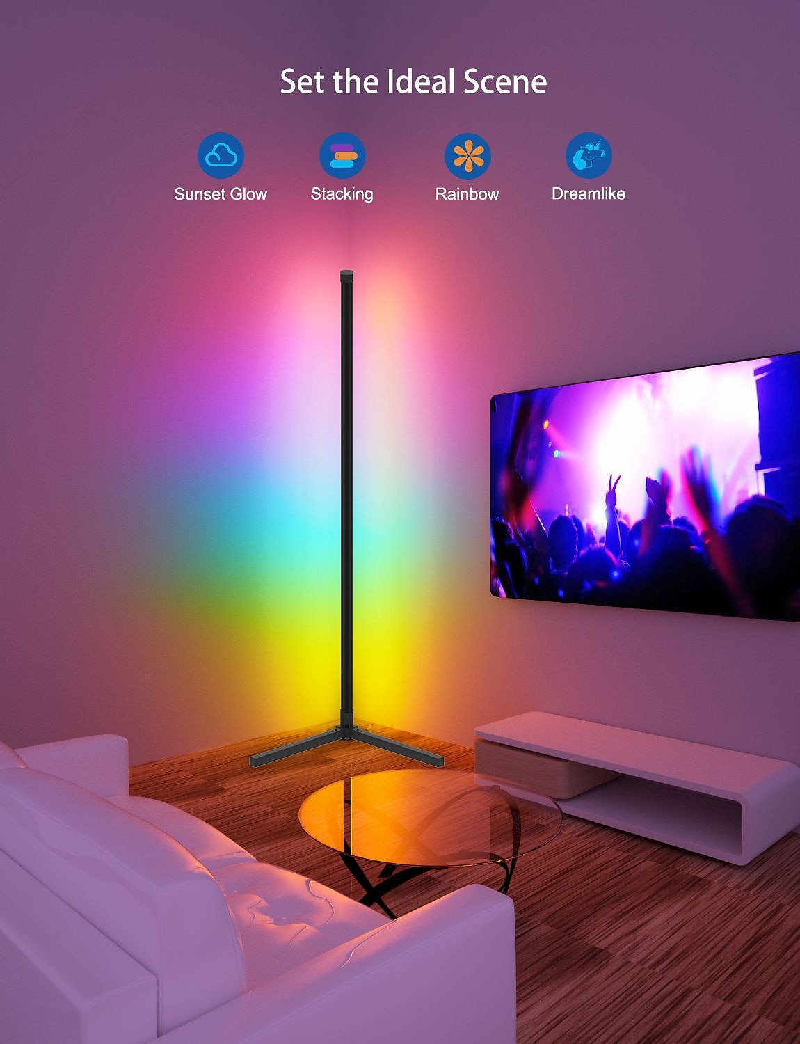 2025年 RGB LEDスマートライトイリュージョンフロアライトWiFi Bluetoothコーナーライト、音楽同期、音声検出、1.2m 74個のLEDビーズ、USB駆動、リビングルーム/寝室の雰囲気用  コレクション – $64.99 –P11
