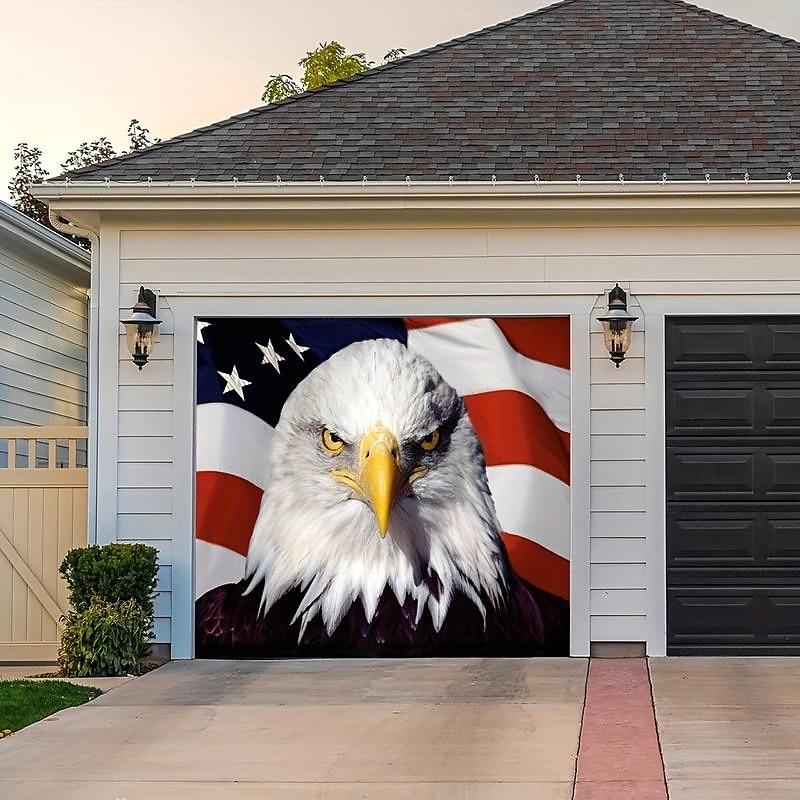 Couvercle de porte de garage extérieur avec aigle américain pour le 4 juillet bannière du jour de l'indépendance grande décoration de toile de fond pour la porte de garage extérieure décorations de 2026 ? $32.99 –P6