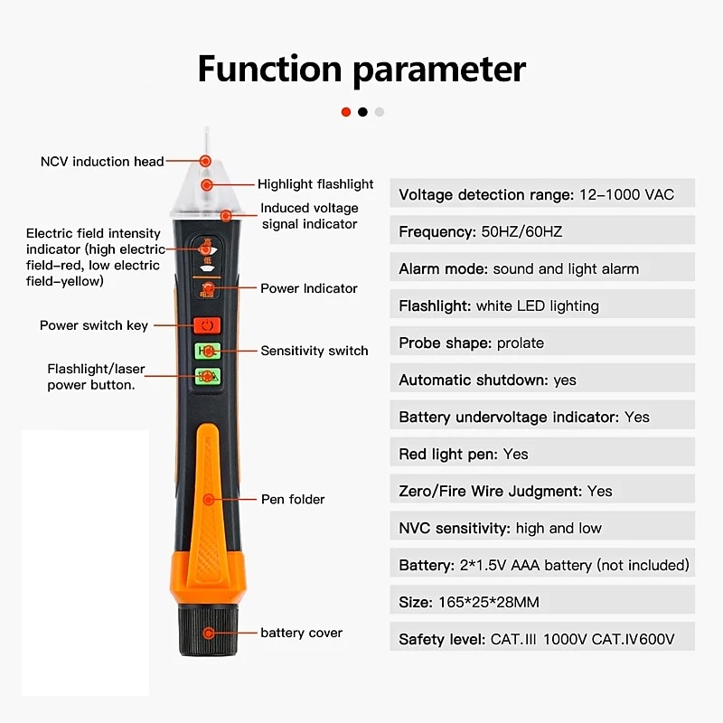 Non Contact Voltage Tester Pen Electrical Tools Electrical Tester AC 12-1000V/48V-1000V LED Flashlight Buzzer Alarm for Live/Null Wire Tester Judgment Wire Breakpoint Finder 2025 - $15.99 –P2