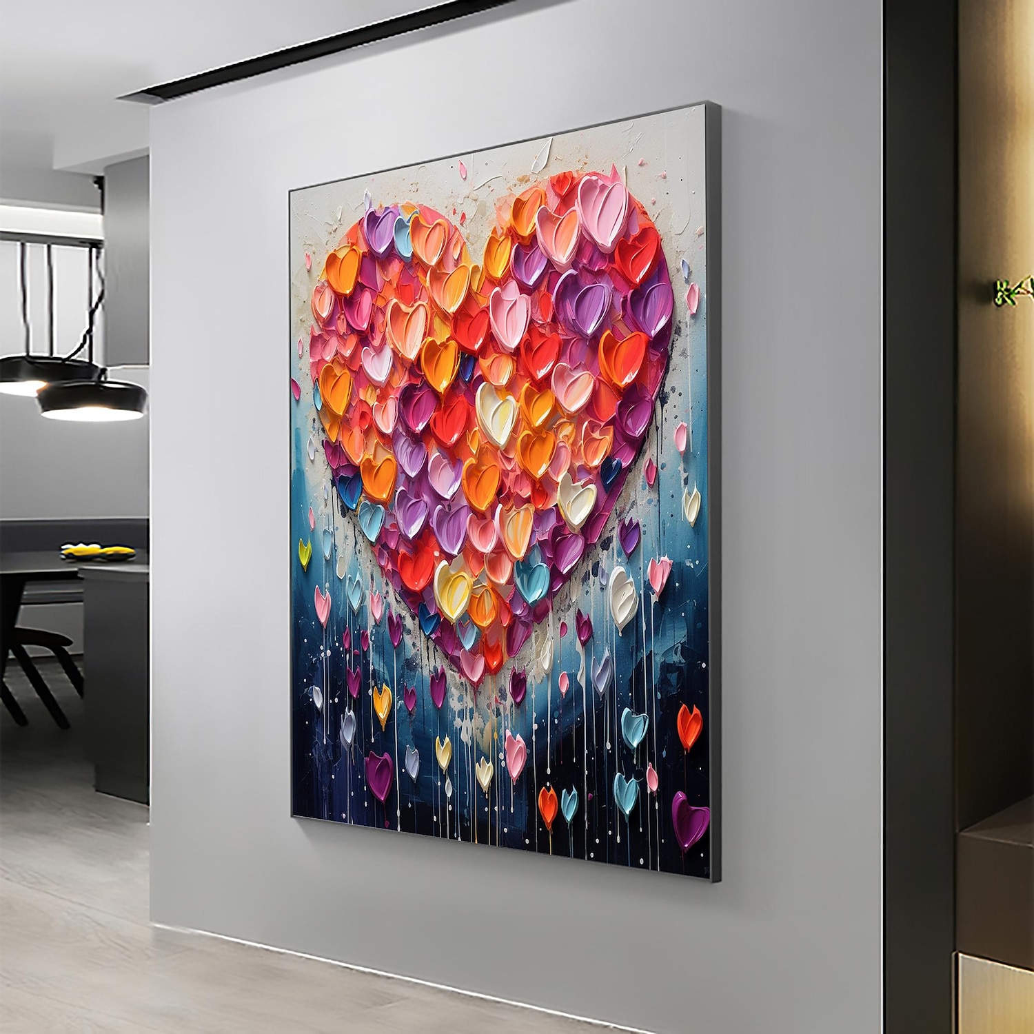 Pintura a óleo artesanal em tela, arte de parede, decoração original, colorida, amor para decoração de casa, com moldura esticada, sem pintura de moldura interna de 2026 por $114.99 –P1
