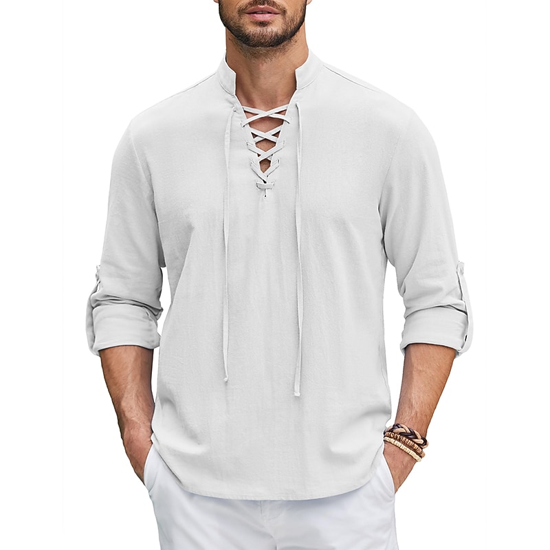 Medieval Renaissance 17th Century Medium Length Shirt Pirate Knight Ritter Viking Celtic Knight Lace Solid Colored Fancy Dress Men's Pirate Fantasy Halloween Masquerade Casual Daily Renaissance Fair 2026 - $25.99 –P8