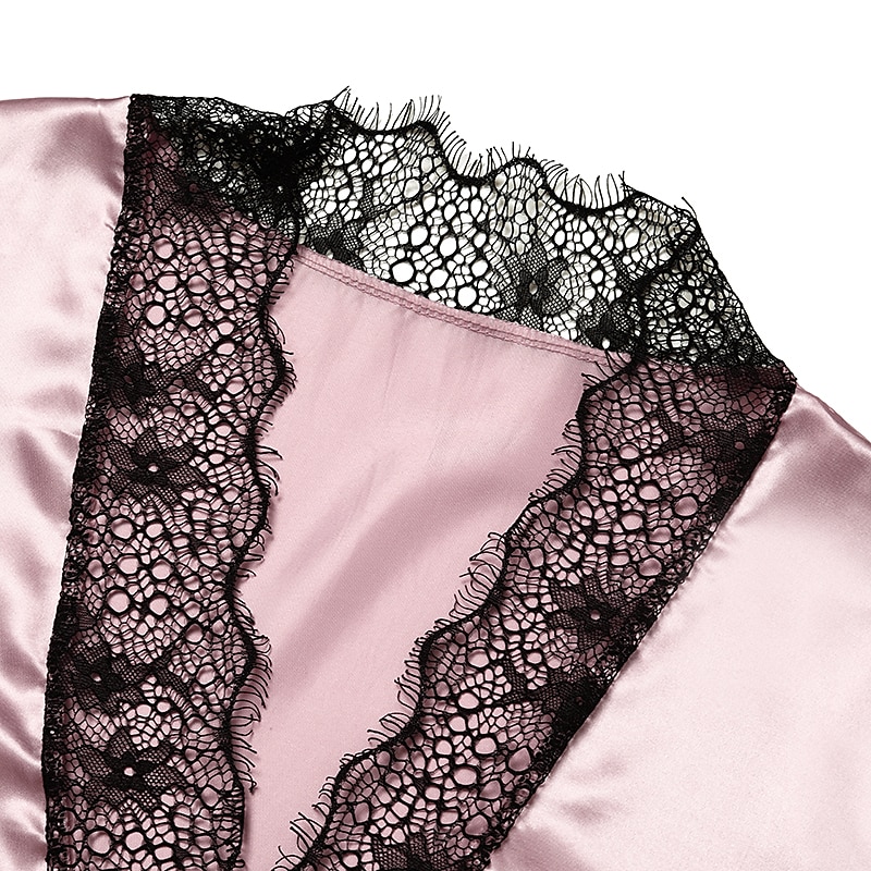 Women's Lace Satin Silk Pajamas Sets 4 Pcs Home Party Daily Elastic Waist Pure Color Satin Simple Casual Soft Strap Top Shorts Fall Winter Spring Strap Short Sleeves Long Sleeve Home Outfits 2025 - $44.99 –P6