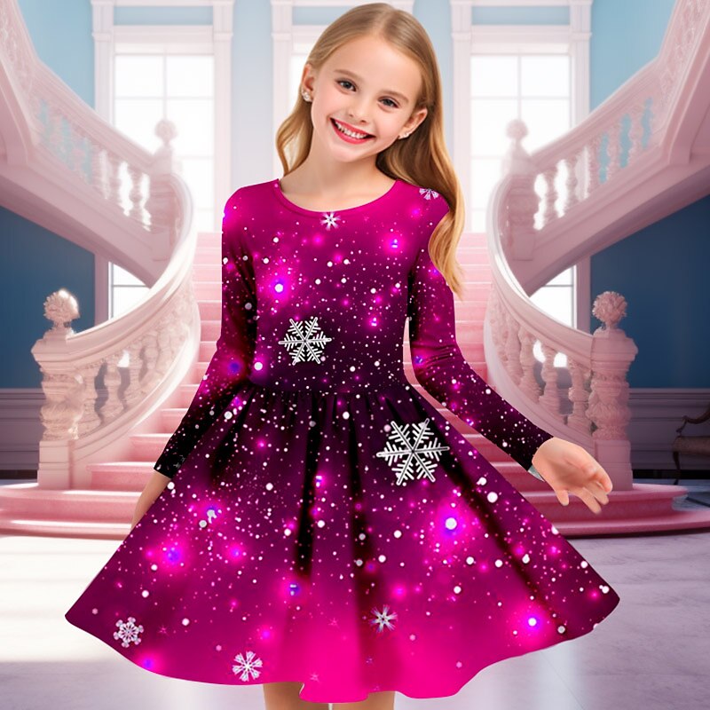 Girls' 3D Snowflake Dress Snowflake Dress Long Sleeve 3D Print Fall Winter Vacation Sports & Outdoor Daily Cute Casual Beautiful Kids 4-12 Years Casual Dress A Line Dress Above Knee Regular Fit 2025 - $17.49 –P1