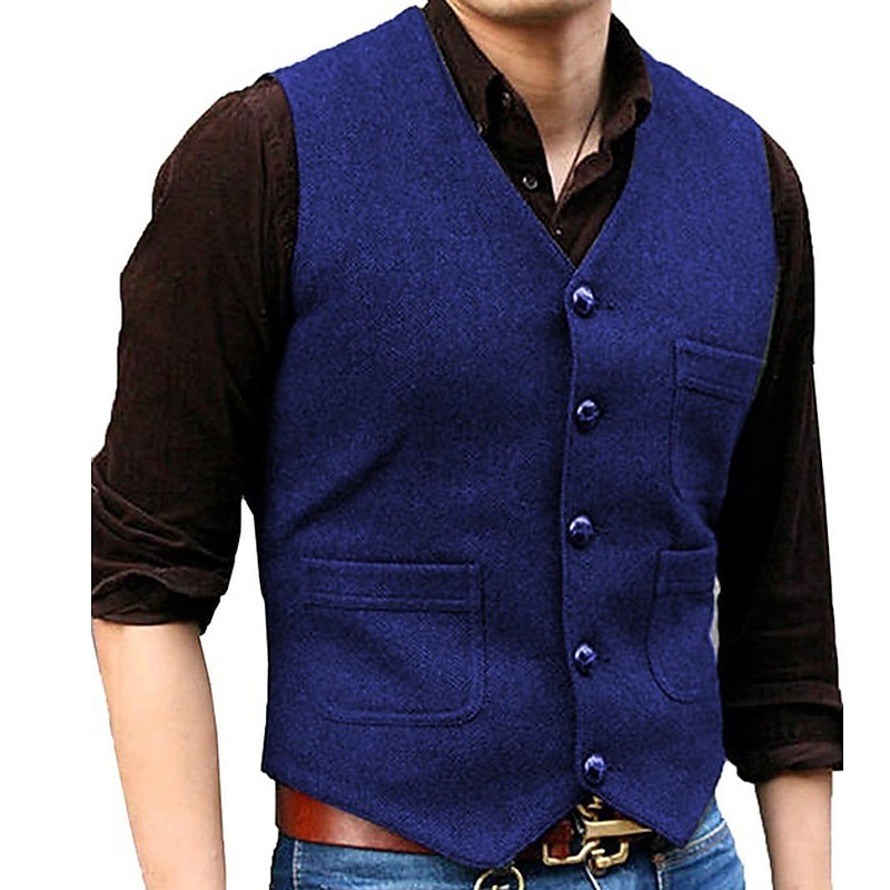 Homme Gilet Usage quotidien Vacances Sortie Mode basique Printemps & Automne Bouton Polyester Confortable Plein Boutonnage Simple Col V Standard Noir Rouge Marine foncé Bleu Océan Gilet de 2025 ? GBP £39 –P11