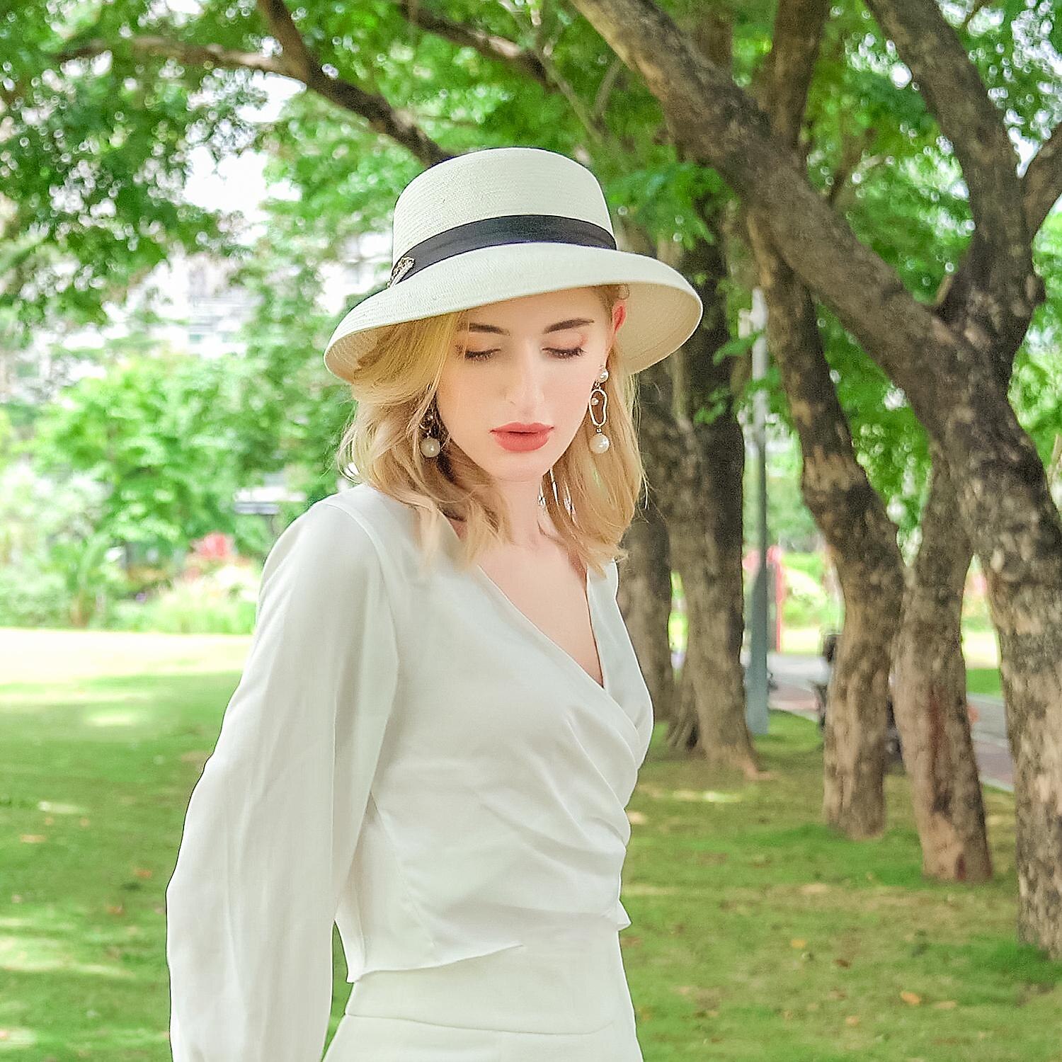 Hüte Eimerhut aus Polyesterfaser Strohhut Sonnenhut Hochzeit lässig elegant Hochzeit mit Bändern Perlen Kopfbedeckung Kopfbedeckung 2025 - $32.99 –P3