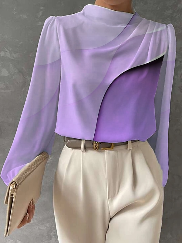Blouse Femme Mode Imprimé Manches Longues Hauts Classiques Col Rond Travail Rose Bleu Violet Vert Printemps Automne de 2025 ? $32.99 –P2