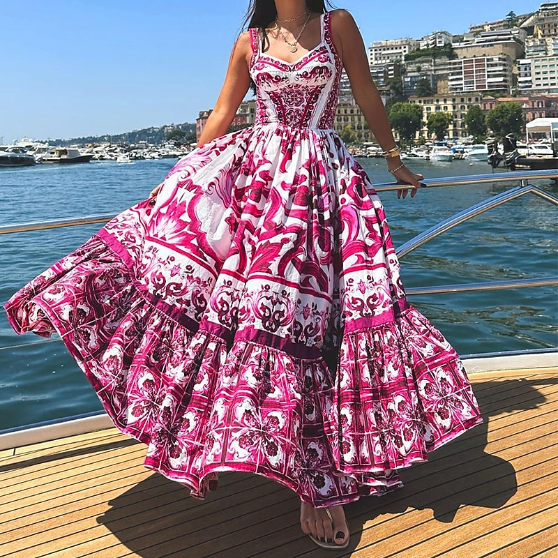 robe décontractée pour femme imprimé plantes col carré robe longue robe maxi classique fête rendez-vous sans manches été printemps de 2025 ? $57.99 –P2