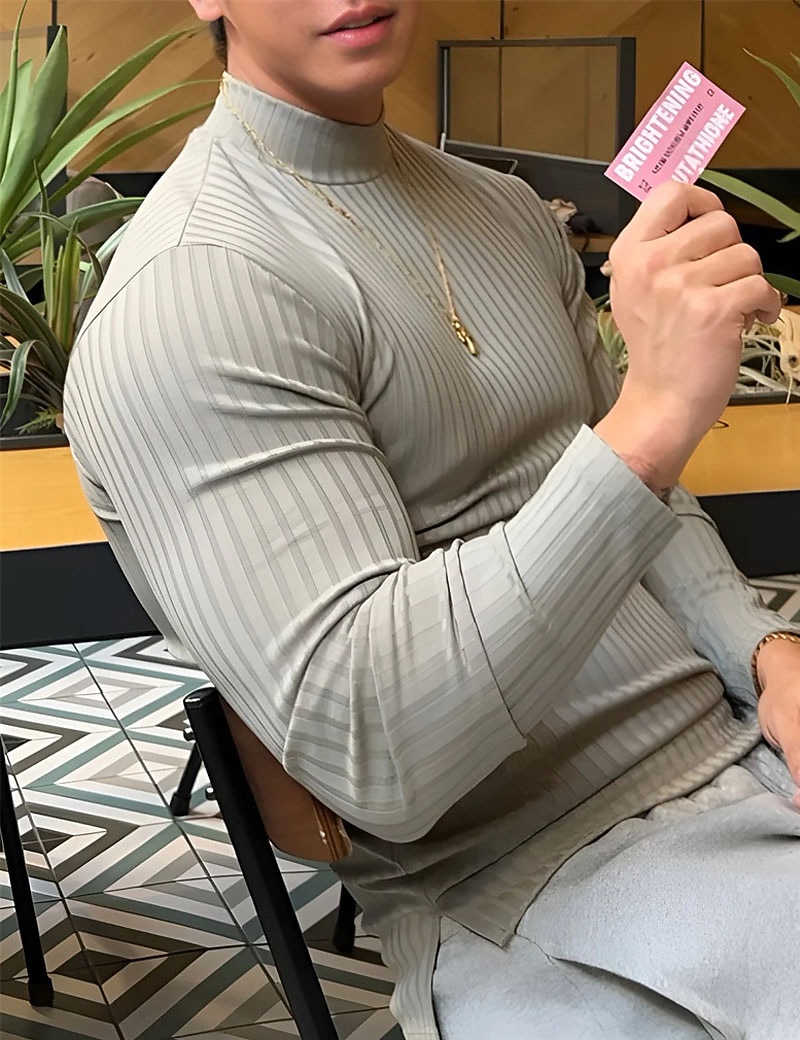 Per uomo Maglietta Maglietta a Maglia Camicia a Maniche Lunghe Manica Lunga Dolcevita Primavera & Autunno Semplice Striscia di Fossa Moda Designer Essenziale Vacanza Streetwear Uscire Nero Bianco del 2026 a $21.99 –P5