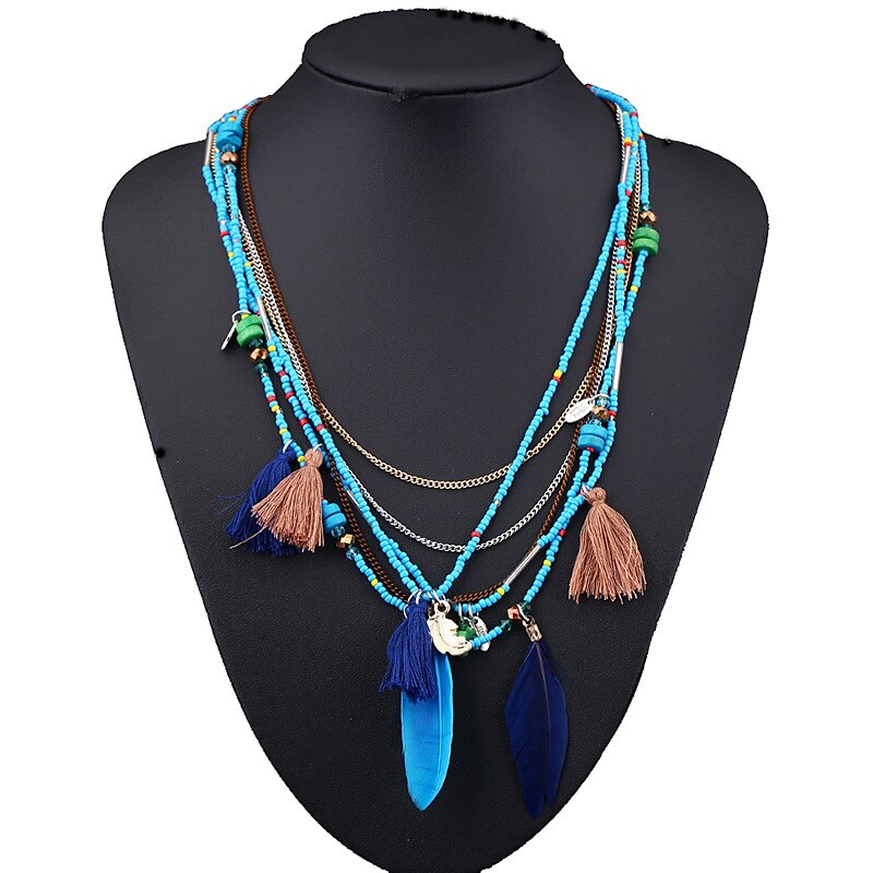 CARNIVAL Bohemian Multi layered Necklace Handmade Beaded Feather Fringe Sweater Chain Resin Rice Beads Tourism Jewelry 2025 - $14.99 –P2