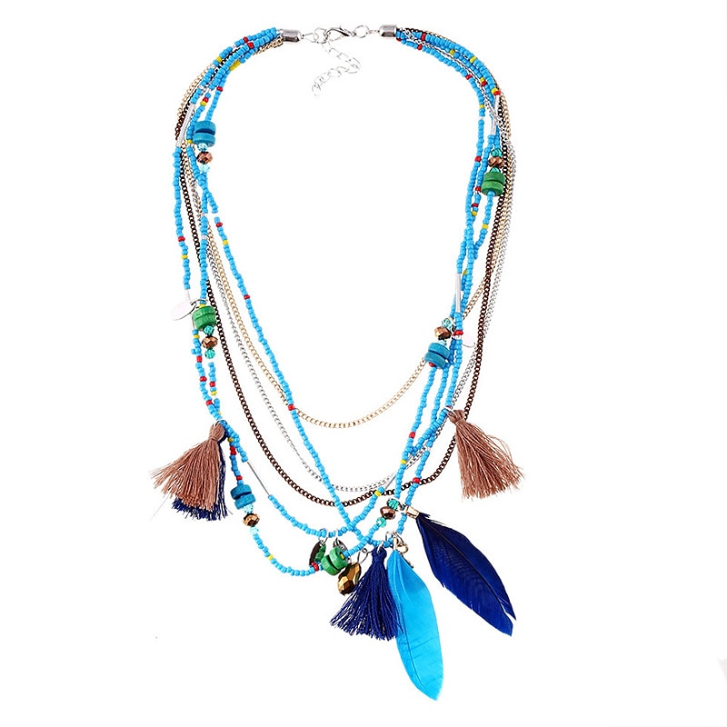 CARNIVAL Bohemian Multi layered Necklace Handmade Beaded Feather Fringe Sweater Chain Resin Rice Beads Tourism Jewelry 2025 - $14.99 –P6