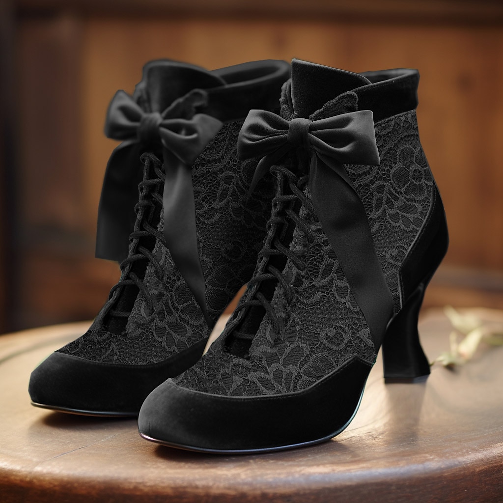 Women's Boots Plus Size Heel Boots Party Outdoor Valentine's Day Booties Ankle Boots Kitten Heel Round Toe Elegant Vintage Fashion Lace Suede Lace-up Black Red Brown 2023 - AED 186 –P4