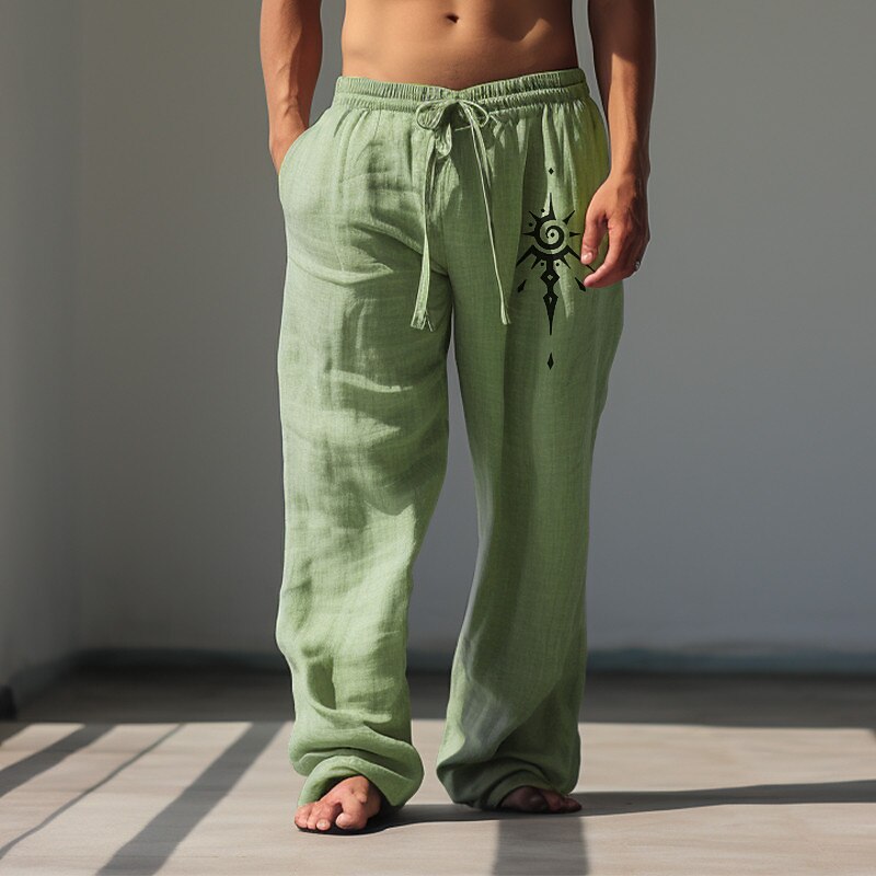 Herren Grafik Stammes Hosen Hose Mittlere Taille Lässig Urlaub Alltagskleidung Ausgehen Frühling Herbst Schwarz Weiß Grün 2025 - $25.99 –P2