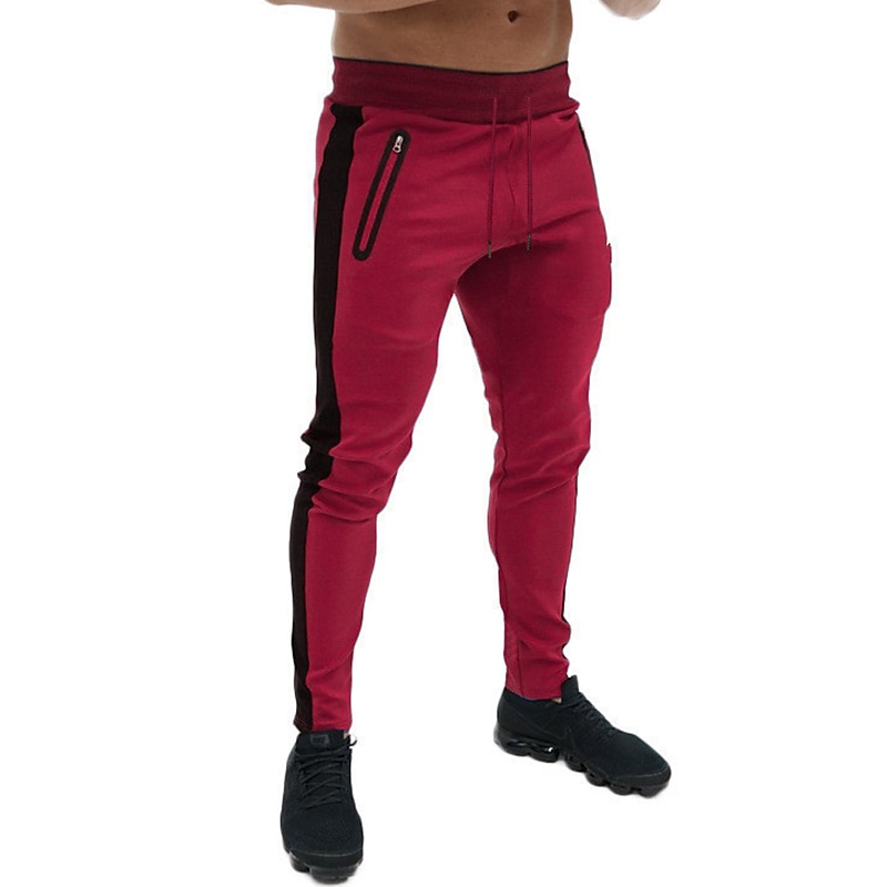 Men's Trousers Track Pants Jogging Pants Outdoor Athleisure Daily Sports Soft Comfortable Pocket Drawstring Elastic Waist Color Block Full Length Fashion Casual Activewear Wine Red Black Micro-elastic 2025 - €10.99 –P5