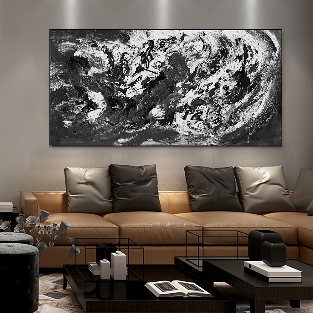 dipinti ad olio fatti a mano su tela decorazione della parete arte minimalismo in bianco e nero astratto disegno con coltello a olio spesso per la decorazione domestica pittura senza cornice del 2025 a $82.99 –P8