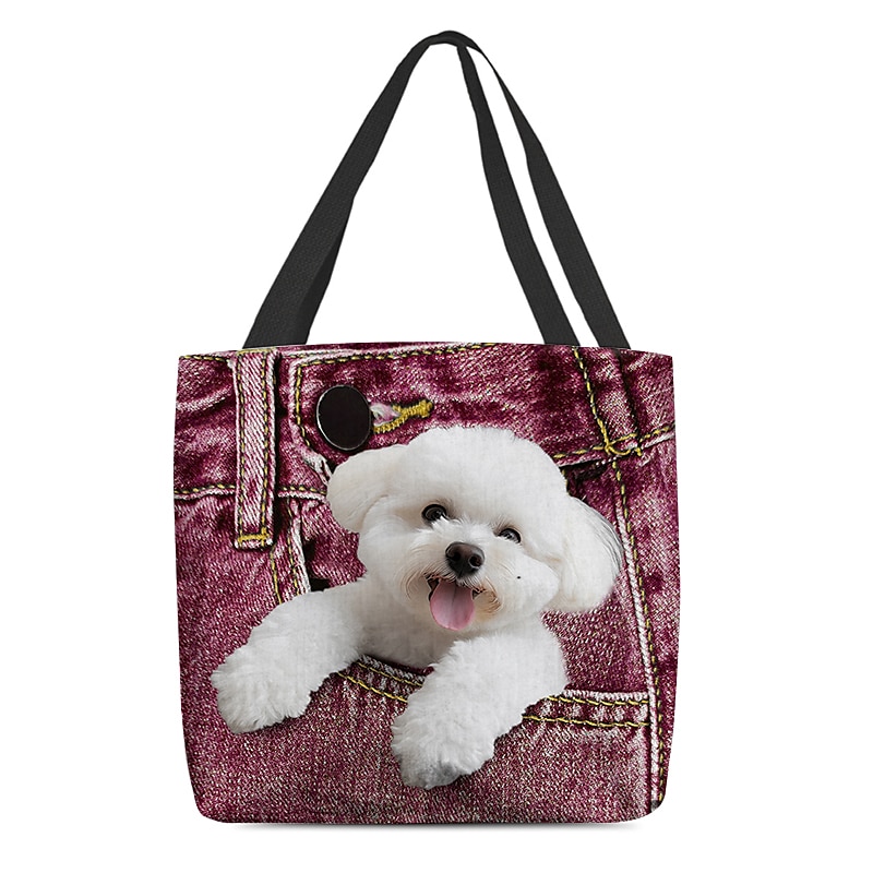 Damen Stoffbeutel Schultertasche Leinentragetasche Polyester Einkauf Täglich Festtage Bedruckt Hohe Kapazität Klappbar Leichtgewichtig Hund Schwarz Rot Blau 2025 - $19.99 –P9