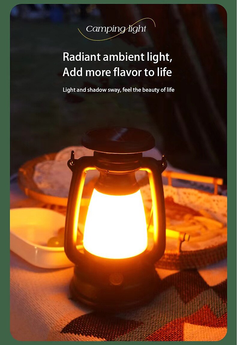 Retro Horse Lantern 3-Color LED Light Stepless Dimming Hanging Solar Rechargeable Outdoor Camping Light 2025 - $8.49 –P6