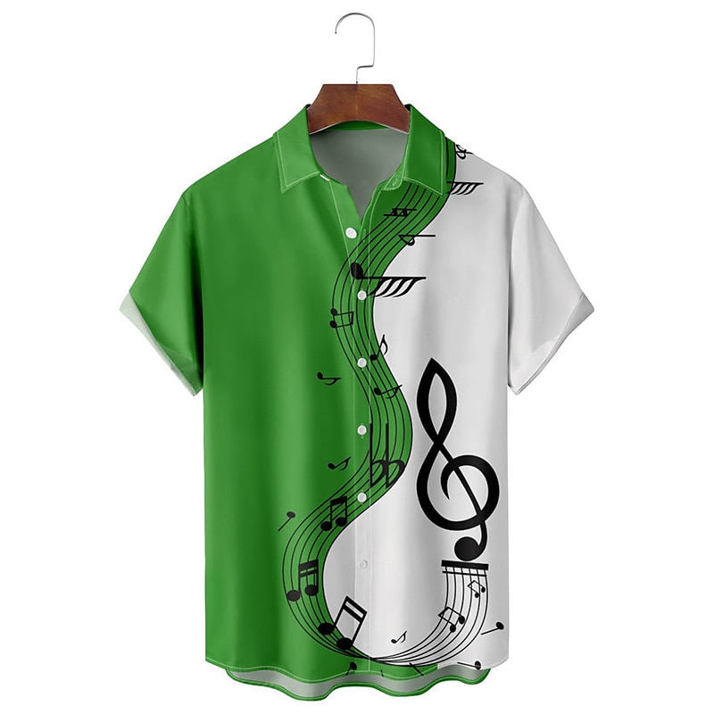 Homme Notes de Musique Chemise Chemise Boutonnée Manche Courte Occasionnel Tenue quotidienne Sortir Week-end Automne Col Rabattu Imprimé Boutonné Noir Rouge Marine foncé Bleu Vert de 2025 ? $24.99 –P1