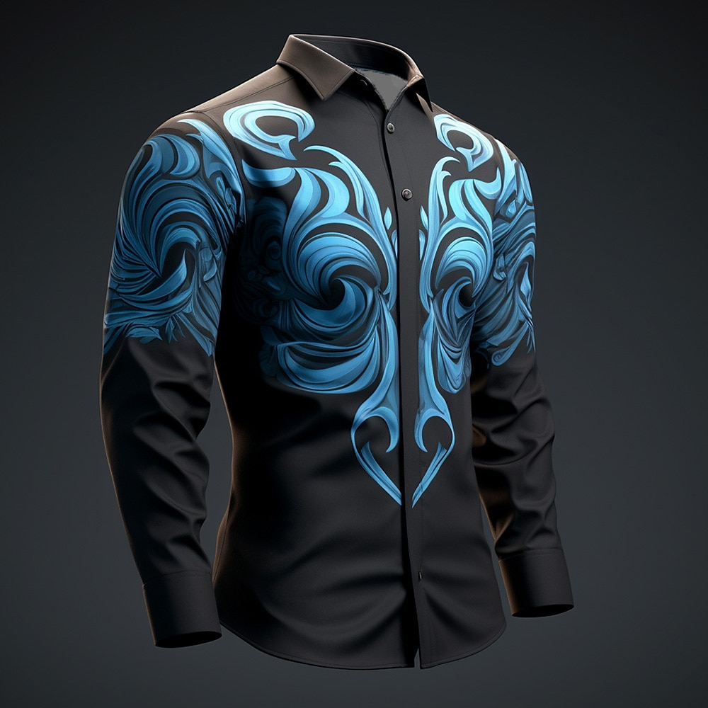 Men's Shirt Button Up Shirt Long Sleeve Artistic Daily Wear Going out Fall & Winter Turndown Print Button-Down Light Blue Yellow Dark Green Purple Green 2025 - $26.99 –P4