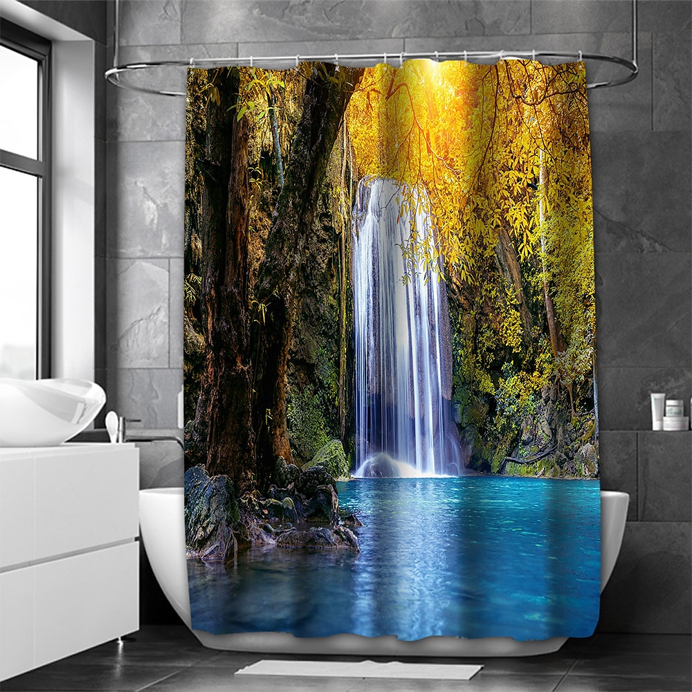 Dusjforheng med kroker 180 cm*180 cm (70"*70") polyester vaskbar vanntett mønster baderom badekar dekor rustikk bondegård tre vintage låve 2026 - $28.99 –P3