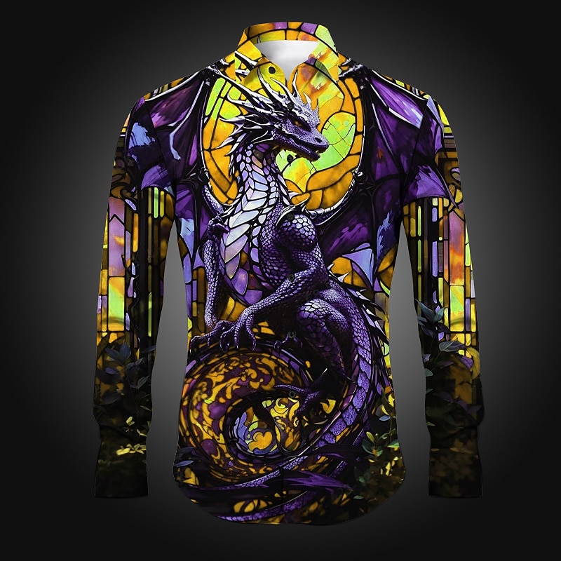 Homme Dragon Chemise Chemise boutonnée manche longue Abstrait Usage quotidien Sortie Printemps été Col rabattu Imprimer Bouton bas Jaune Rouge Bleu Violet Orange de 2025 ? $26.99 –P2