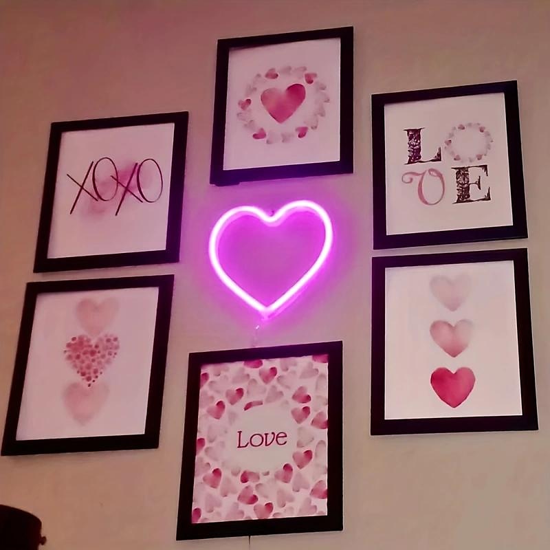 neonové světlo růžové srdce, LED neonové světlo napájené baterií nebo USB, párty, valentýnské dekorace, stolní a nástěnné dekorace, dívčí pokoj, ubytovna, domácí dekorace k výročí svatby 2025 - $12.99 –P3