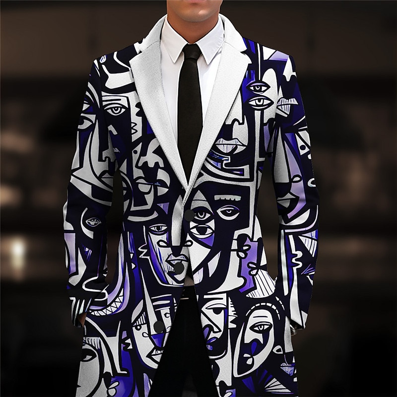 Abstract Business Artistic Men's Coat Work Wear to work Going out Fall & Winter Turndown Long Sleeve Black Purple Green S M L Polyester Weaving Jacket 2024 - $45.99 –P3