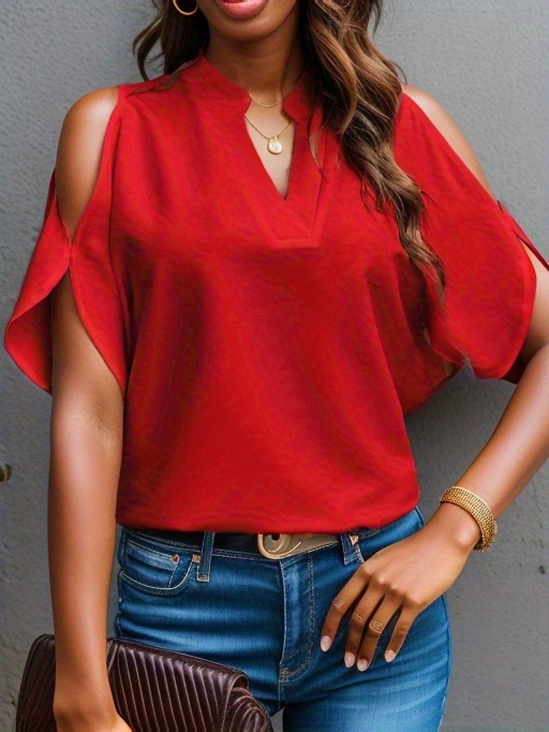 Overhemd Blouse Dames Wit Rood Groen Bloemig Effen Uitknippen Casual Modieus V-hals Normale pasvorm S 2025 - $26.99 –P8