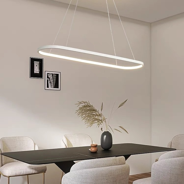 Lampadario a sospensione ovale a led 69cm moderno semplice in alluminio appeso a isola illuminazione 36w per sala da pranzo ristorante conferenza bar caffetteria lampadario del 2025 a $185.99 –P4