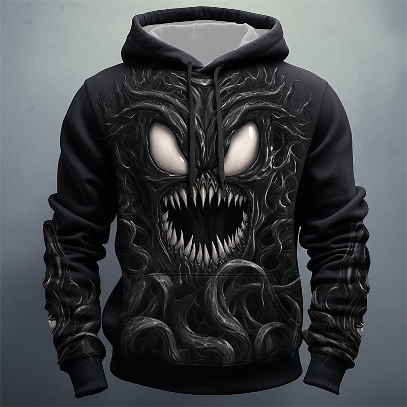 Hombre Graphic Monstruo Sudadera Sudaderas Moda Diario Manga Larga Con Capucha Vacaciones Deporte Festivos Negro Gris Oscuro Estampado Bolsillo delantero Primavera & Otoño Diseñador 2025 - $31.99 –P2