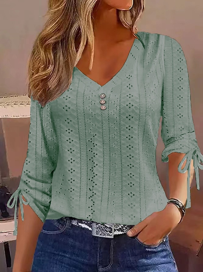 maglietta Occhiello in alto Top eleganti Per donna Nero Bianco Rosa Liscio Pulsante Informale Di tendenza A V Standard S del 2025 a $31.99 –P3
