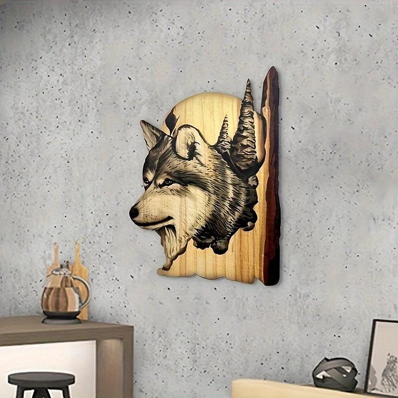Escultura colgante de pared artesanal tallada en animales, decoración pintada a mano de ciervo, oso mapache de madera, para la sala de estar del hogar 2025 - $10.99 –P3