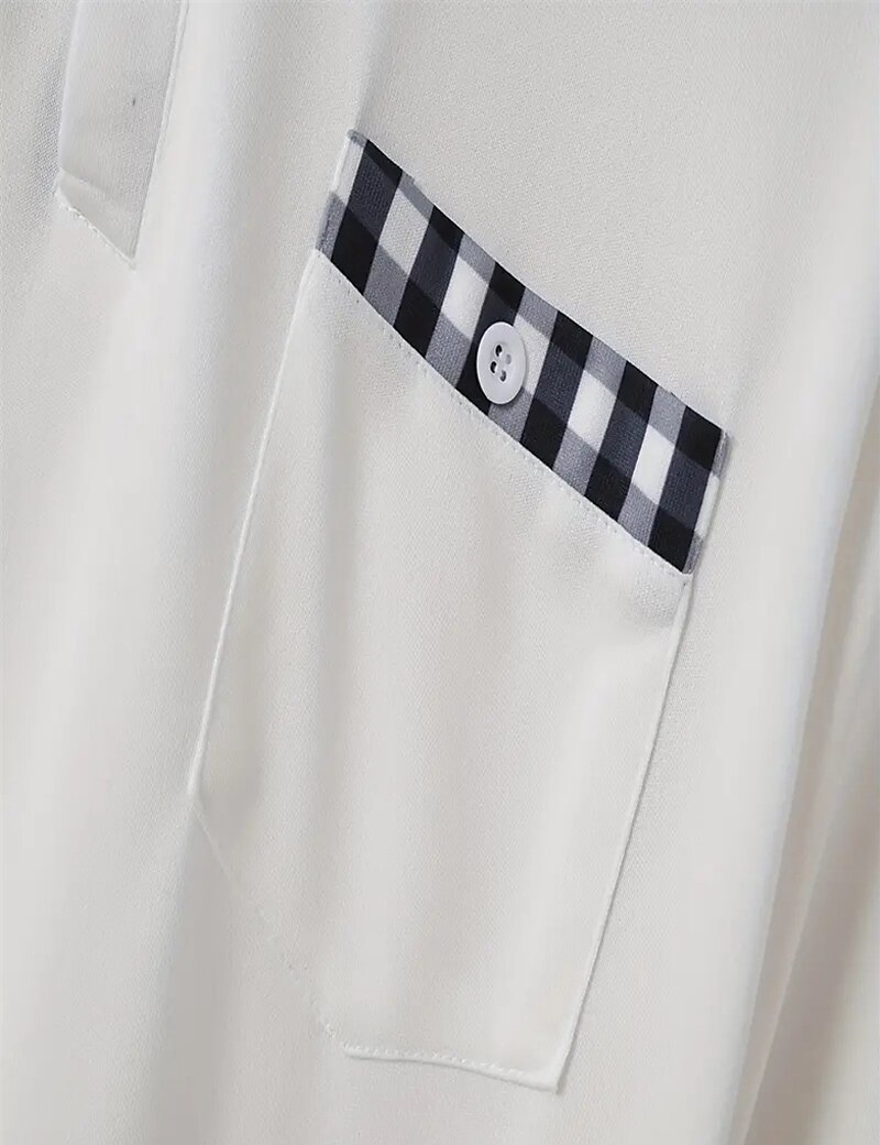 Męskie Koszulka polo Zapinane na guziki koszulki polo Codzienny Sport Klapa Długi rękaw Moda Podstawowy Kratka Kolorowy blok Guzik Przednia kieszeń Wiosna i jesień Regularny Czarny Biały Granatowy 2025 - $17.99 –P20
