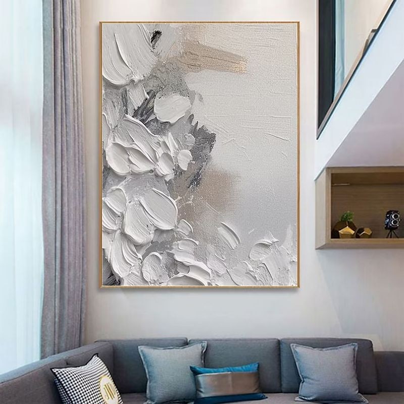 grijze en witte abstracte kunst handgemaakte olieverf op doek wabi sabi kunst aan de muur grijze minimalistische schilderkunst 3D getextureerde Acryl schilderij huis wand decor 2025 - $100.99 –P6