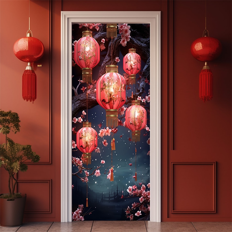 felinar de Anul Nou chinezesc acoperă ușă tapiserie ușă perdea decorațiuni fundal banner ușă pentru ușa din față fermă rechizite de decor petrecere 2025 - $22.99 –P4