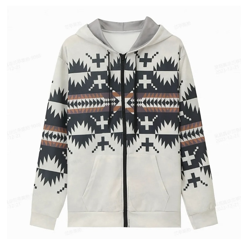 Herren Stammes Grafik-Drucke Hoodie Sweatshirt Kapuze Hoodies Pullover Kapuzenpullover mit Reißverschluss Langarm Sweatshirt mit Kapuze Mit Kapuze Sport 3D-Druck Festtage Urlaub Strassenmode Weiß Blau 2025 - $30.99 –P1