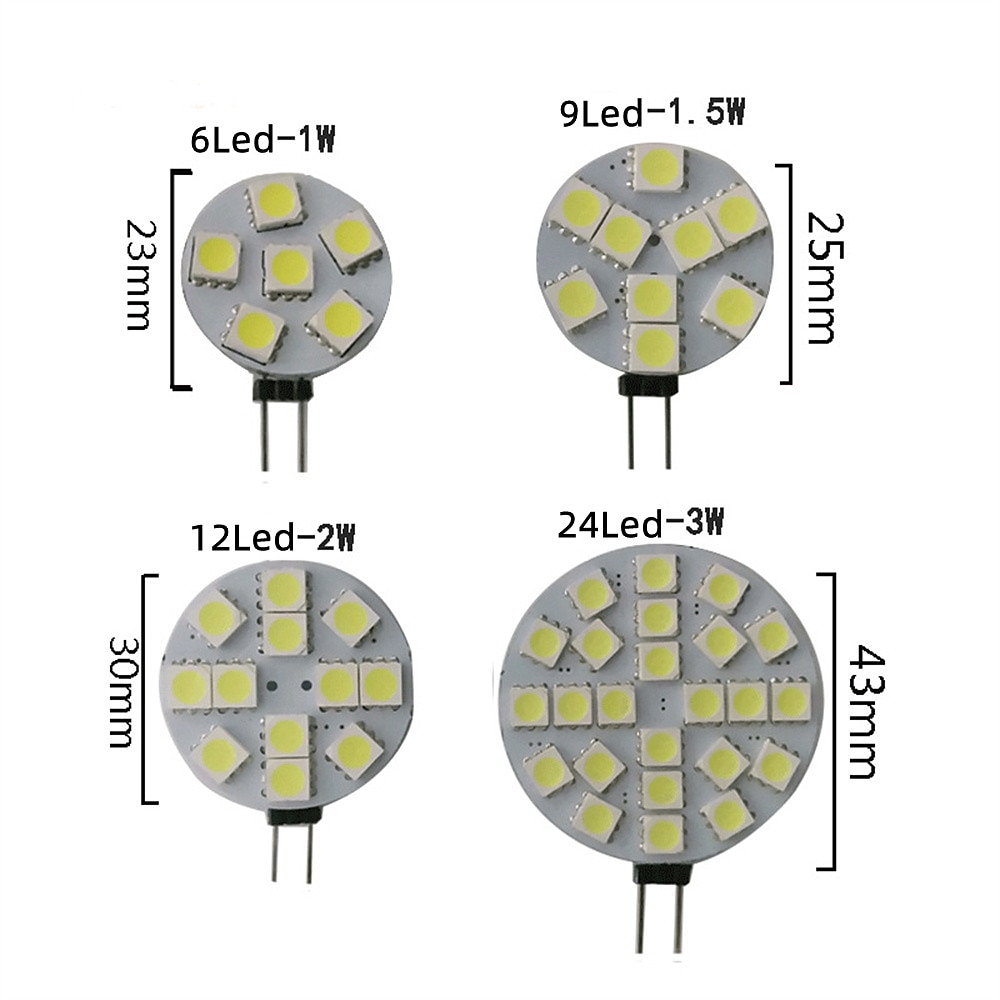 lampadine a led g4 dc 12v dimmerabili 1w/1.5w/2w/3w, equivalenti alogene 10w-30w, bianco caldo 3000k/luce diurna 6000k, angolo del fascio 180° (5 pezzi) del 2025 a $9.99 –P1