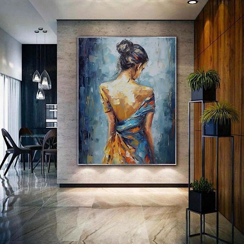 Handgefertigtes Ölgemälde auf Leinwand, Wandkunst, Dekoration, modernes abstraktes Figurenporträt, Mädchenrücken, für Heimdekoration, gerolltes, rahmenloses, ungedehntes Gemälde 2025 - $116.99 –P7