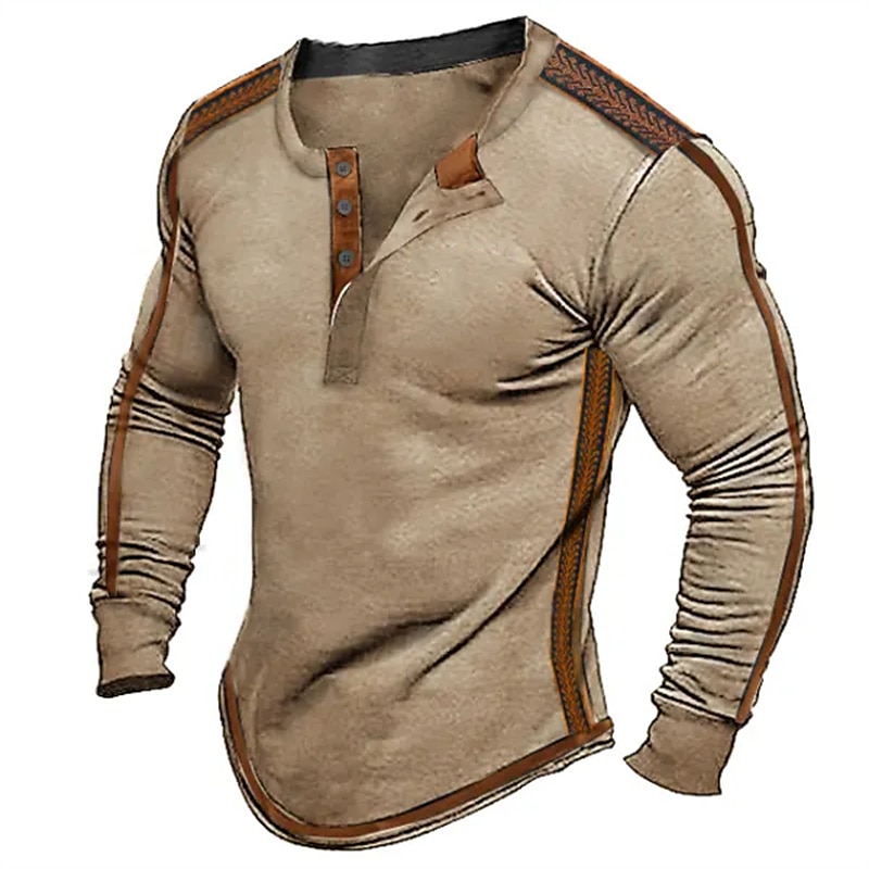 Férfi Gombos póló Póló Henley ing Tee Top Hosszú ujj Henley Tavasz & Ősz Színes Szüret Dizájn Alap Kollázs Vakáció Utca Alkalmi Fekete Tengerészkék Zöld Férfi felső póló 2025 - $18.99 –P1